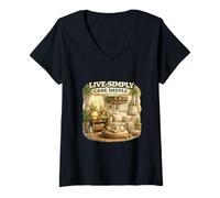 Femme Live Simply Care Design de Style de Vie profondément conscient T-Shirt avec Col en V