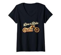 Femme Live to Ride Vintage Moto Design Biker Voyage T-Shirt avec Col en V