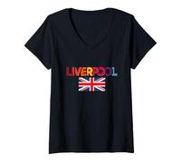Femme Liverpool Lettres colorées Union Jack Drapeau Angleterre T-Shirt avec Col en V