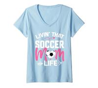 Femme Livin Soccer Life Mom Maillot de football avec inscription « Mommy » T-Shirt avec Col en V