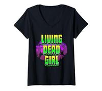 Femme Living Dead Girl Zombie Femme Noir Horreur Halloween T-Shirt avec Col en V