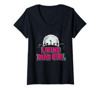 Femme Living Dead Girl Zombie Femme Noir Horreur Halloween T-Shirt avec Col en V