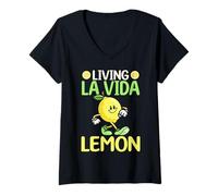 Femme Living La Vida Lemon Cute Walking Citrus T-Shirt avec Col en V