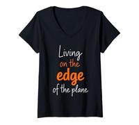Femme Living on The Edge Plane : Humour Parachutiste T-Shirt avec Col en V