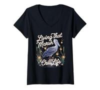 Femme Living That Marsh Chill Life Shoebill Cigogne T-Shirt avec Col en V