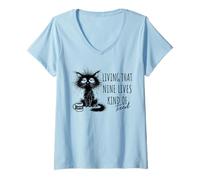 Femme Living That Nine Lives est une sorte de chat fatigué qui aime le café T-Shirt avec Col en V