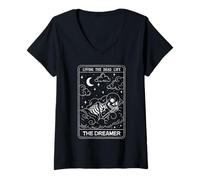 Femme Living The Dead Life The Dreamer Squelette Tarot Halloween T-Shirt avec Col en V