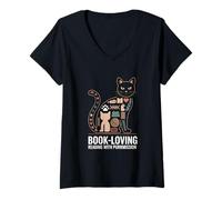 Femme Livre Aimant Lire avec Purrmission T-Shirt avec Col en V