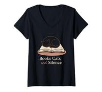 Femme Livre Cat Lady Introvert Quiet Time Cozy Reader Soft T-Shirt avec Col en V
