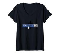 Femme Livre de Foi « Follow Jesus Faith » - Croix chrétienne - Amour Christ Bible T-Shirt avec Col en V