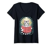 Femme Livre de lecture Comment dominer l'humanité pour chats Kitten Cat Lover T-Shirt avec Col en V