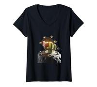 Femme Livre de lune cactus surréaliste T-Shirt avec Col en V