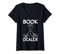 Femme Livre Dealer Stick Figure Book Lover Funny Book Reading T-Shirt avec Col en V