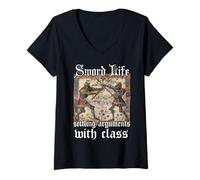 Femme Livre d'heures de Buhurt - Combat épique de Chevaliers en T-Shirt avec Col en V
