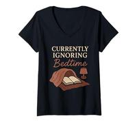 Femme Livre d'humour pour lire dormir drôle littéraire chouette de nuit T-Shirt avec Col en V