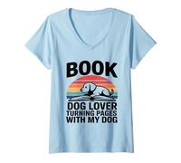 Femme Livre Dog Lover Turning Pages with My Dog T-Shirt avec Col en V