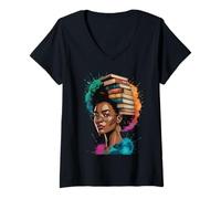 Femme Livre drôle Couronne Reine Noire Sagesse Puissance Art Afro Femme Homme T-Shirt avec Col en V