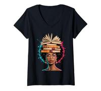 Femme Livre drôle Couronne Reine Noire Sagesse Puissance Art Afro Femme Homme T-Shirt avec Col en V