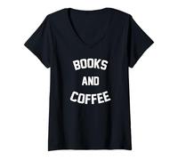 Femme Livre et café Amant Lecture Nerd T-Shirt avec Col en V