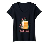 Femme Livre Lecture Histoires Amour T-Shirt avec Col en V
