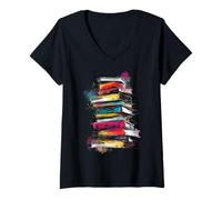 Femme Livre Peinture Art Illustration Graphique Livre d'œuvres d'art T-Shirt avec Col en V
