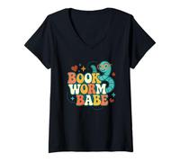 Femme Livre Worm Babe Cute Reader Back to School Love Vintage T-Shirt avec Col en V