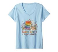 Femme Livres Interdits Bright Hearts Reading Lover Design T-Shirt avec Col en V