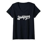 Femme Ljubljana Typeset Police Slovenia Capital Slovenian Pride T-Shirt avec Col en V