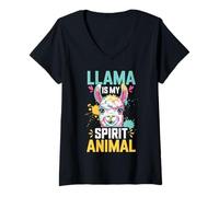 Femme Llama is My Spirit Animal Colorful Artistic Painted Graphic T-Shirt avec Col en V