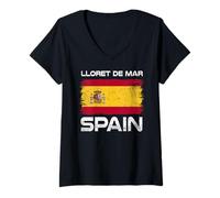 Femme Lloret De Mar Drapeau Espagne Design Fier Drapeau Espagne T-Shirt avec Col en V