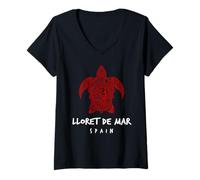 Femme Lloret De Mar Espagne Tortue de Mer Tribal Océan Art Design T-Shirt avec Col en V