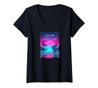 Femme Lo-FI Dreams Vaporwave 80s Aesthetic Synthwave Sunset T-Shirt avec Col en V