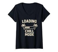 Femme Loading Chill Mode Barre de progrès d'été Design Humoristique Meme Art T-Shirt avec Col en V