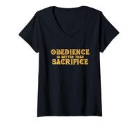 Femme L'obéissance est Mieux Que de sacrifier la Religion vS Relationship T-Shirt avec Col en V