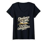 Femme L'obéissance est Mon Oui... respectez Mes Commandements Jean 14:15 T-Shirt avec Col en V