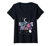Femme L'observation des Étoiles Universe Awaits T-Shirt avec Col en V