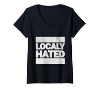 Femme LOCALY Hated Citation Sarcastique Esprit Rebelle Provocateur T-Shirt avec Col en V