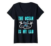 Femme L'Océan Est Mon Laboratoire Plongée Science T-Shirt avec Col en V