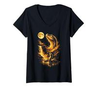 Femme Loch Ness Monster Hurlant à la Lune Meme T-Shirt avec Col en V