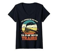 Femme Locomotive Never Too Old Play Trains pour garçons, Enfants, Jeunes Hommes T-Shirt avec Col en V