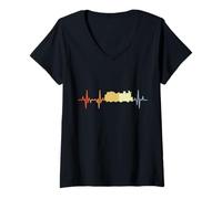 Femme Locomotive Vintage Pulse Line Railway Enthusiast T-Shirt avec Col en V