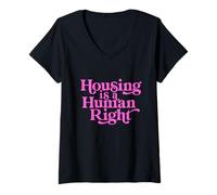 Femme Logement de la Droite Humaine sans abri Activist Protest Shelter First T-Shirt avec Col en V