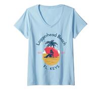 Femme Loggerhead Beach Grande n pin Florida Keys T-Shirt avec Col en V