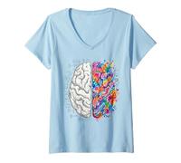 Femme Logique cérébrale vs créativité Art et Science Concept d'esprit T-Shirt avec Col en V