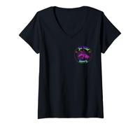 Femme Logo abeille violet-vert délavé T-Shirt avec Col en V
