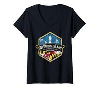 Femme Logo de l'île Salomon Maryland avec Drapeau MD Vieilli T-Shirt avec Col en V