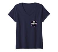 Femme Logo de Poche négative Violet Motif Poison T-Shirt avec Col en V