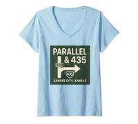 Femme Logo de signalisation Parallel and 435 Shirt Kansas City KS Road Sign T-Shirt avec Col en V