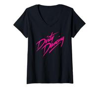 Femme Logo du film Dirty Dancing classique rose vif T-Shirt avec Col en V