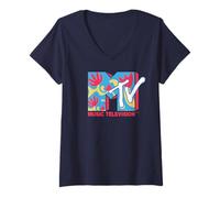 Femme Logo Floral rétro de MTV pour l'été des années 90 T-Shirt avec Col en V